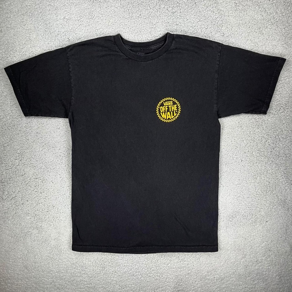 Vans Off The Wall Mens Medium Black Yellow Checkerboard Logo Graphic T-Shirt